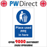 MA744 Place Used PPE In Here Sign with Person Rubbish Bin