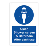 MA753 Clean Shower Screen & Bath Room After Each Use Sign with Circle Shower Head Person