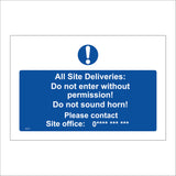 MA754 All Site Deliveries Do Not Enter Without Permission Do Not Sound Horn Site Telephone  Sign with Circle Exclamation Mark