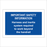 Important Safety Harness Inertia Beyond Handrail Sign MA825