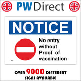 MA850 Notice No Entry Without Proof Of Vaccination
