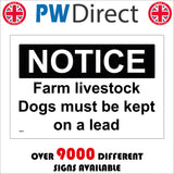 MA871 Notice Farm Livestock Dogs Must Be Kept On A Lead