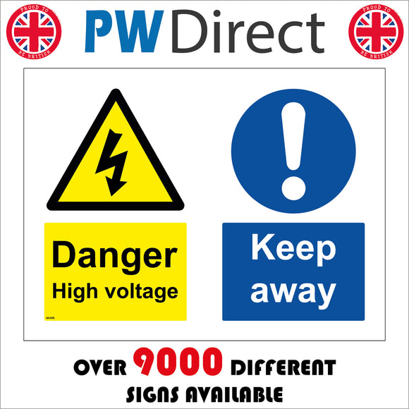 MU006 Danger High Voltage Keep Away Sign with Exclamation Mark Triangle Lightning Arrow