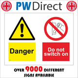 MU020 Danger Do Not Switch On Sign with Exclamation Mark Triangle Circle Arm Lever