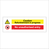 MU087 Caution Refurbishment In Progress Sign with Triangle Exclamation Mark Circle Hand