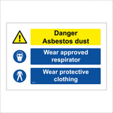 MU094 Danger Asbestos Dust Wear Approved Respirator Wear Protective Clothing Sign with Triangle Exclamation Mark Overalls Gas Mask