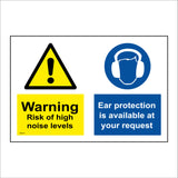 MU131 Warning Risk Of High Noise Levels Sign with Triangle Exclamation Mark Head Ear Protectors