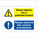 MU141 Sharp Objects Are A Potential Hazard. Please Observe The Correct Precautions  Sign with Triangle Exclamation Mark Circle Exclamation Mark