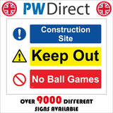 MU151 Construction Site Keep Out No Ball Games Sign with Exclamation Mark Triangle Circle