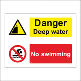 MU168 Danger Deep Water No Swimming Sign with Circle Swimmer Triangle Man Cliff