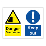 MU169 Danger Deep Water Keep Out Sign with Circle Exclamation Mark Triangle Man Cliff