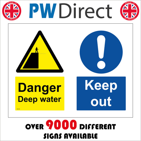 MU169 Danger Deep Water Keep Out Sign with Circle Exclamation Mark Triangle Man Cliff