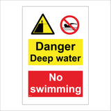 MU170 Danger Deep Water No Swimming Sign with Circle Swimmer Triangle Man Cliff