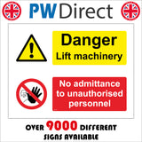 MU172 Danger Lift Machinery No Admittance To Unauthorised Personnel Sign with Circle Hand Face Triangle Exclamation Mark