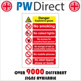 MU186 Danger Explosive Gases No Smoking No Naked Light No Access For Unauthorised Person Sign with 6 Circles Triangle Cigarette Hand Match Phone