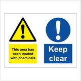 MU188 This Area Has Been Treated With Chemicals Keep Clear Sign with Triangle Circle 2 Exclamation Marks
