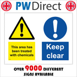 MU188 This Area Has Been Treated With Chemicals Keep Clear Sign with Triangle Circle 2 Exclamation Marks