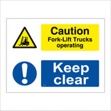 MU196 Caution Fork-Lift Trucks Operating Keep Clear Sign with Triangle Fork Lift Circle Exclamation Mark