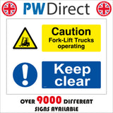 MU196 Caution Fork-Lift Trucks Operating Keep Clear Sign with Triangle Fork Lift Circle Exclamation Mark