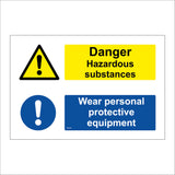 MU240 Danger Hazardous Substances Wear Protective Equipment Sign with Triangle Exclamation Mark 2 Circles