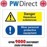 MU240 Danger Hazardous Substances Wear Protective Equipment Sign with Triangle Exclamation Mark 2 Circles