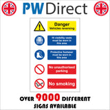 MU289 Danger Vehicles Reversing No Parking Flames Cigarettes
