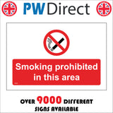 NS002 Smoking Prohibited In This Area Sign with Cigarette
