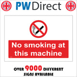 NS010 No Smoking At This Machine Sign with Cigarette