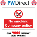 NS012 No Smoking Company Policy Sign with Cigarette