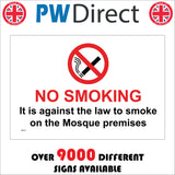 NS072 No Smoking It Is Against The Law To Smoke On The Mosque Premises Sign with Circle Cigarette