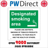 NS090 Designated Smoking Area Use Ashtrays Harmful To Health