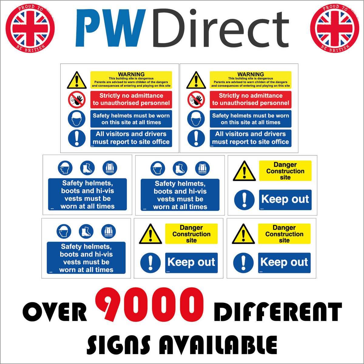 PA002 8 Signs Construction Site Safety Pack – PWDirect