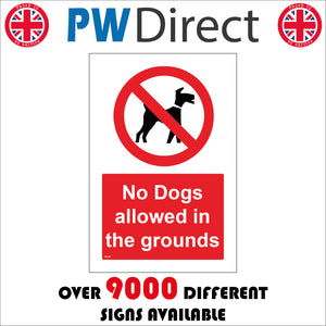 PR289 No Dogs Allowed In The Grounds Sign with Red Circle Diagonal Line Dog