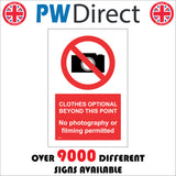 PR293 Clothes Optional Beyond This Point Sign with Red Circle Diagonal Line Camera