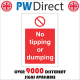 PR306 No Tipping Or Dumping Sign with Circle Diagonal Line