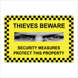 SE048 Thieves Beware Security Measures Protect This Property Sign with Eyes