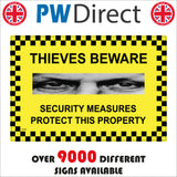 SE048 Thieves Beware Security Measures Protect This Property Sign with Eyes