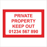 SE097 Private Property Keep Out Personalise Telephone Number