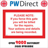 SE098 Please Note If You Force Gate Billed For Repairs Actions Recorded