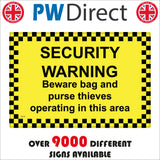 SE155 Security Warning Bag And Purse Thieves Operating Area