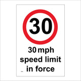 TR053 30 Mph Speed Limit In Force Sign with Circle