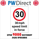 TR053 30 Mph Speed Limit In Force Sign with Circle