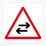 TR068 Two Way Traffic Crosses One Way Road Sign with Arrows