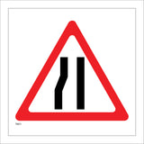 TR071 Road Narrows Left Sign with Lines