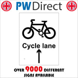 TR087 Cycle Lane Up Straight Ahead Sign with Bike Arrow