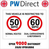 TR275 This Vehicle Is Restricted To 50MPH Normal Routes 60MPH Dual Carriageways & Motorways Sign with 2 Circles 50MPH 60 MPH