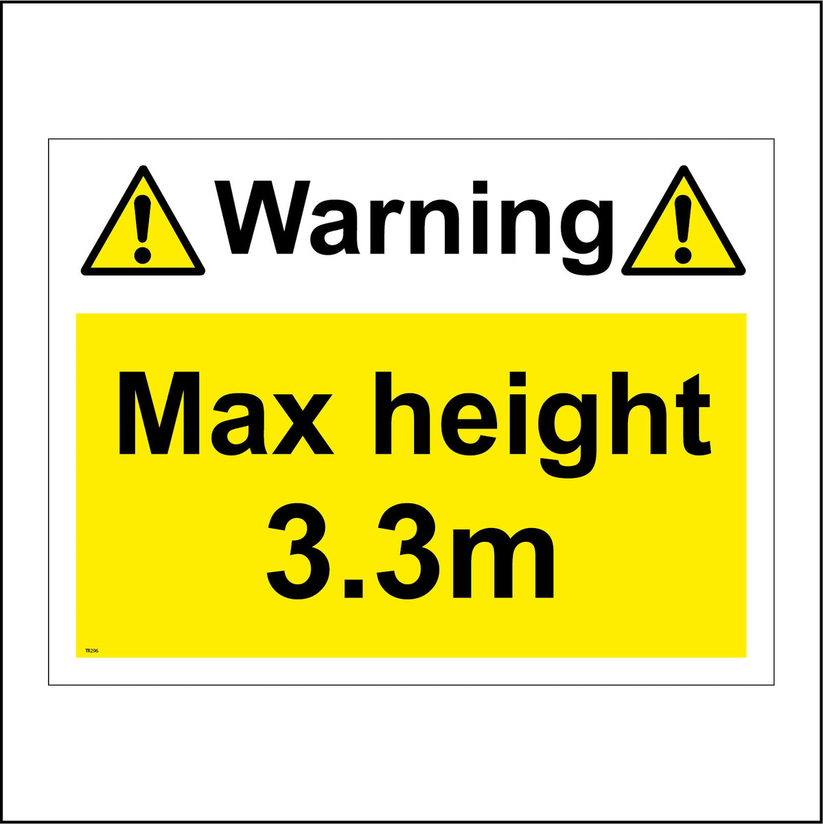 Warning Max Height 3.3M Sign with 2 Exclamation Marks – PWDirect