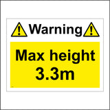 TR296 Warning Max Height 3.3M Sign with 2 Exclamation Marks