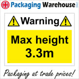 TR296 Warning Max Height 3.3M Sign with 2 Exclamation Marks