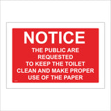 TR333 Notice The Public Are Requested To  Keep The Toilet Clean And Make Proper Use Of The Paper Sign